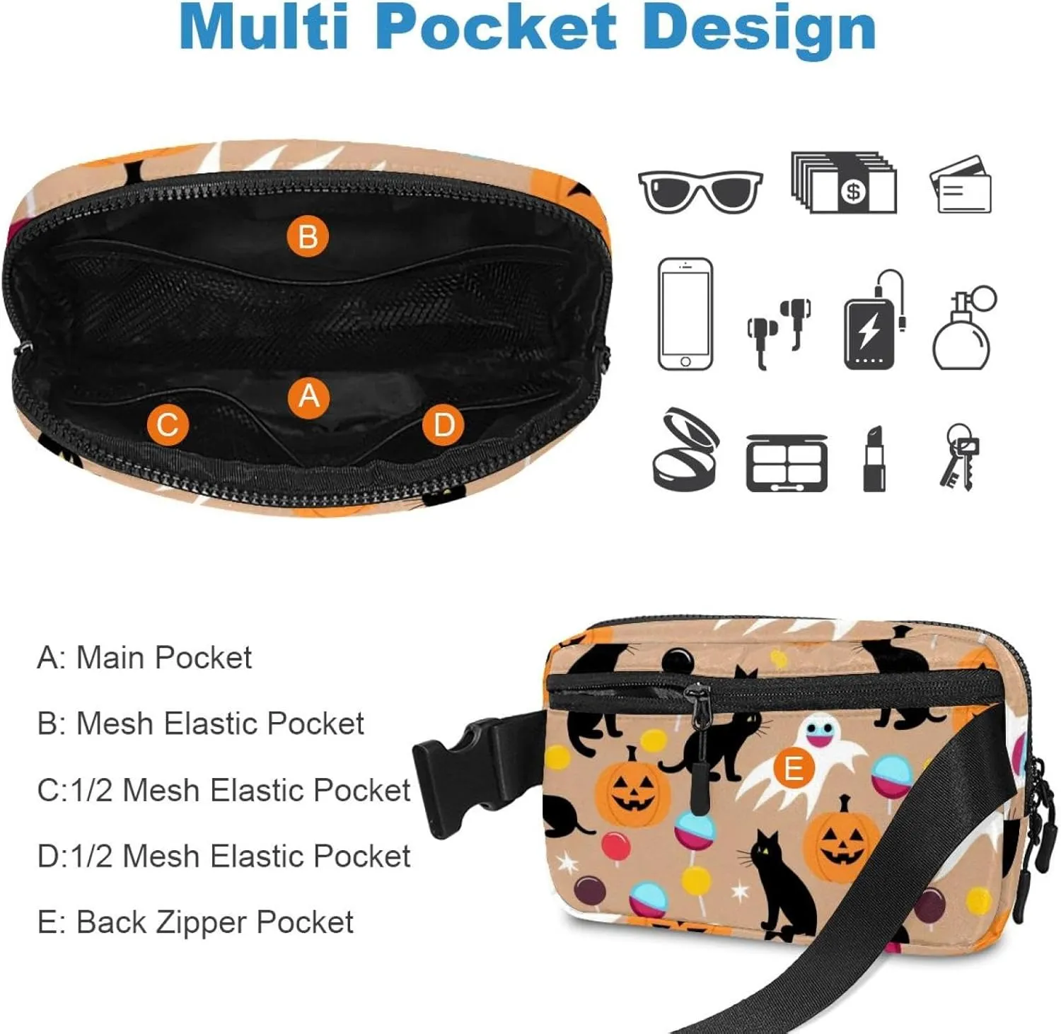 Cartoon Halloween-392 Belt Bag for Men and Women Fanny Pack,Belt Bag with Adjustable Strap,Fashion Crossbody Everywhere Belt Bag for Travel Outdoors Running Hiking