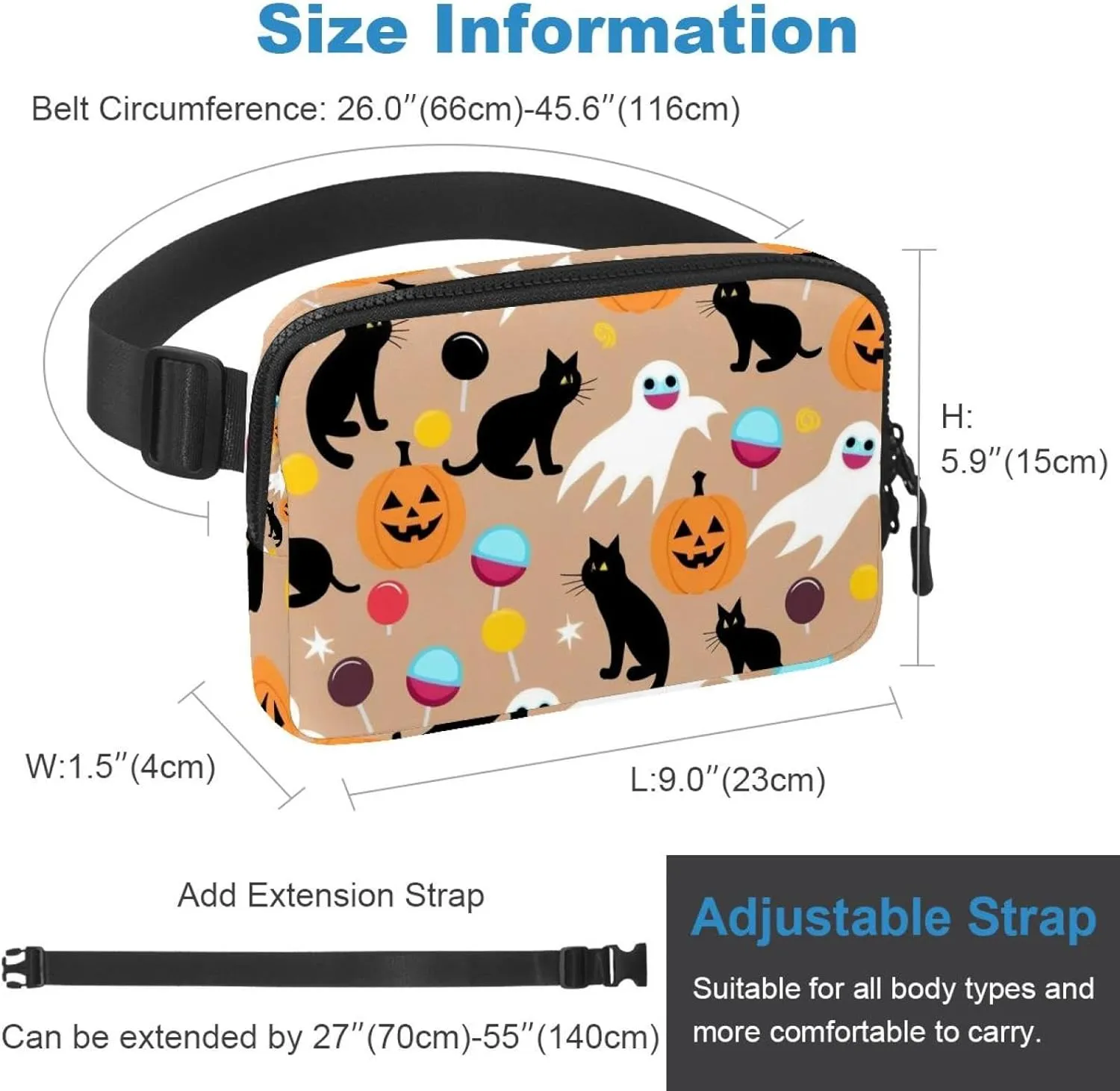 Cartoon Halloween-392 Belt Bag for Men and Women Fanny Pack,Belt Bag with Adjustable Strap,Fashion Crossbody Everywhere Belt Bag for Travel Outdoors Running Hiking