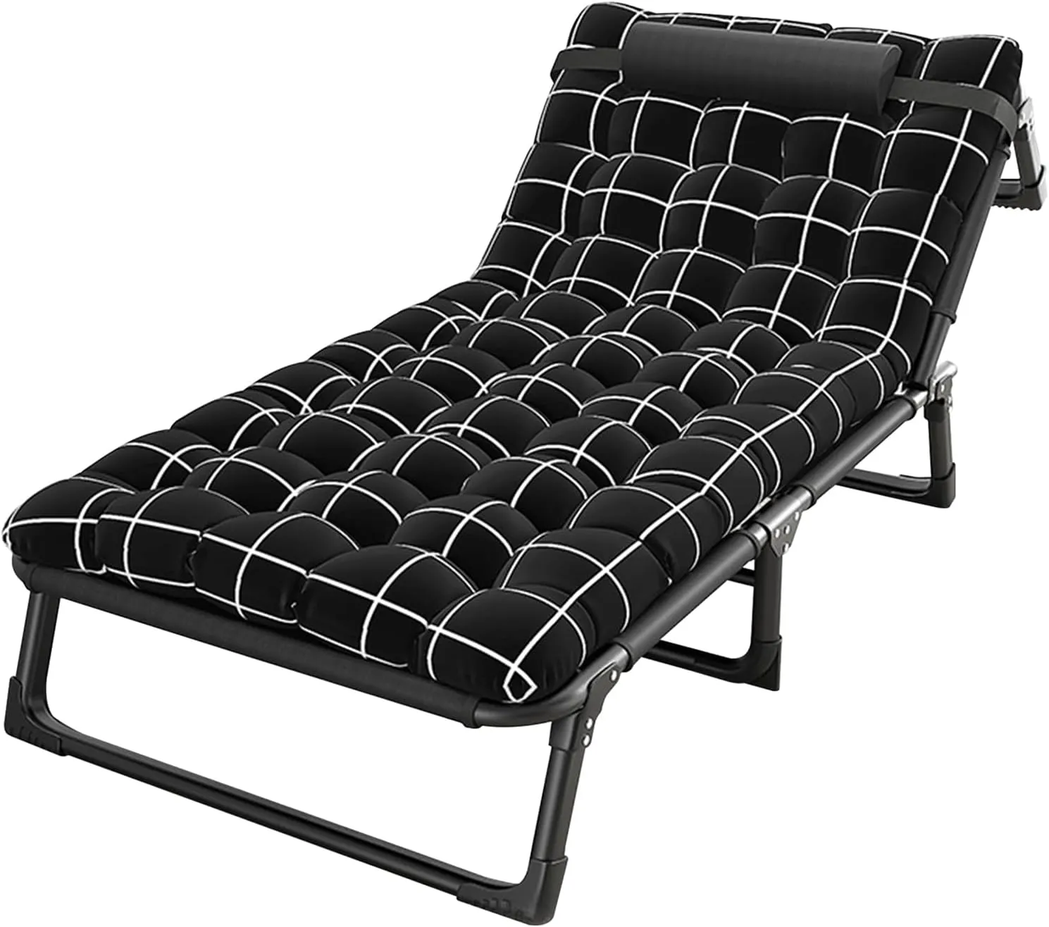 cdar Camping Cot, 4-Position Adults Reclining Folding Chaise with Pillow, Outdoor Lounge Chair Sleeping Cot Bed, Perfect for Office, Pool, Beach, Patio 75cm
