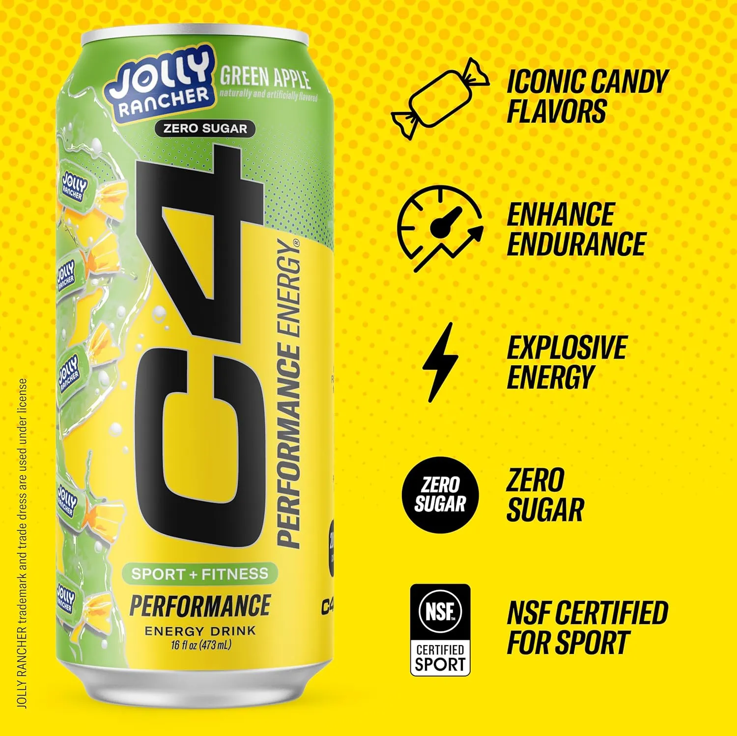 Cellucor C4 Performance Energy Drink | JOLLY RANCHER Green Apple | Zero Sugar Carbonated Preworkout Energy | 200mg Caffeine with Beta Alanine | 16 Fl Oz (12 Pack)