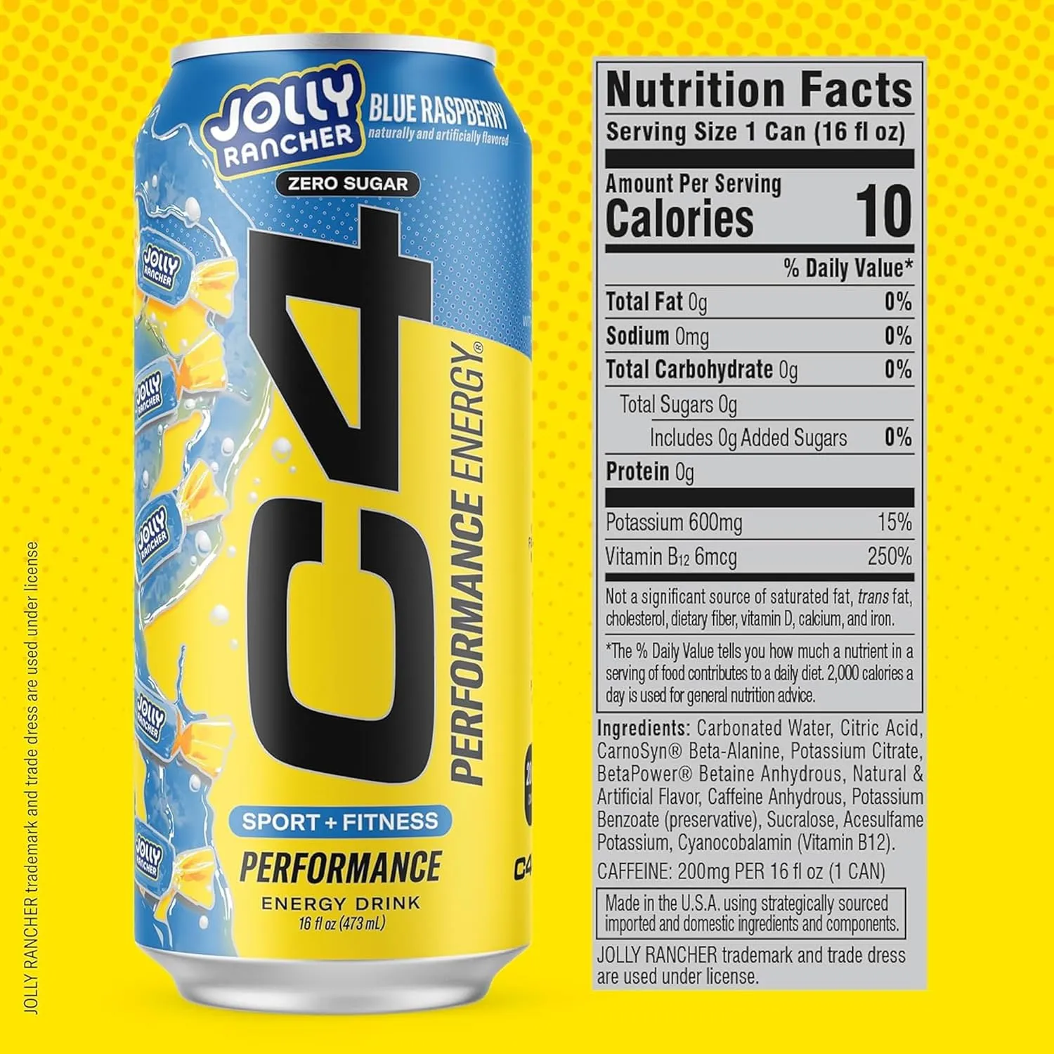 Cellucor C4 Performance Energy Drink | JOLLY RANCHER Variety Pack | Zero Sugar Carbonated Preworkout Energy | 200mg Caffeine with Beta Alanine | 16 Fl Oz (12 Pack)