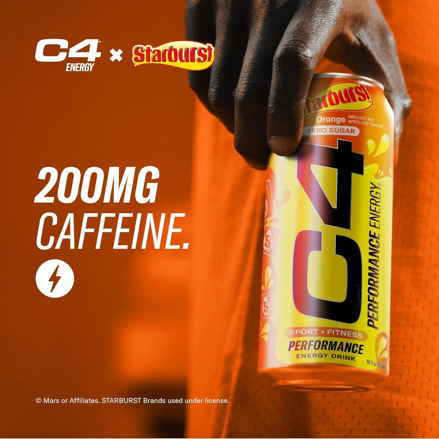 Cellucor C4 Performance Energy Drink | STARBURST Orange | Zero Sugar Carbonated Preworkout Energy | 200mg Caffeine with Beta Alanine | 16 Fl Oz (12 Pack)