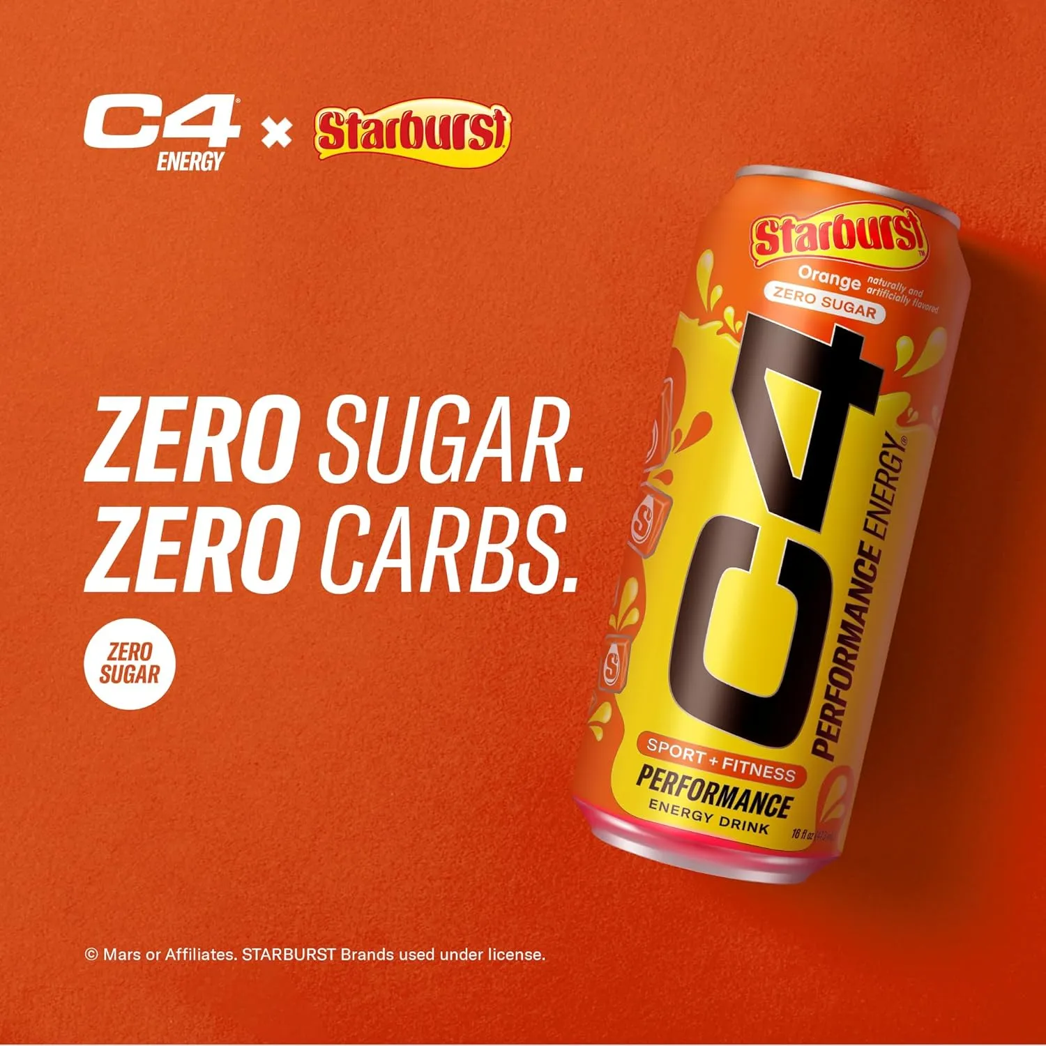 Cellucor C4 Performance Energy Drink | STARBURST Orange | Zero Sugar Carbonated Preworkout Energy | 200mg Caffeine with Beta Alanine | 16 Fl Oz (12 Pack)