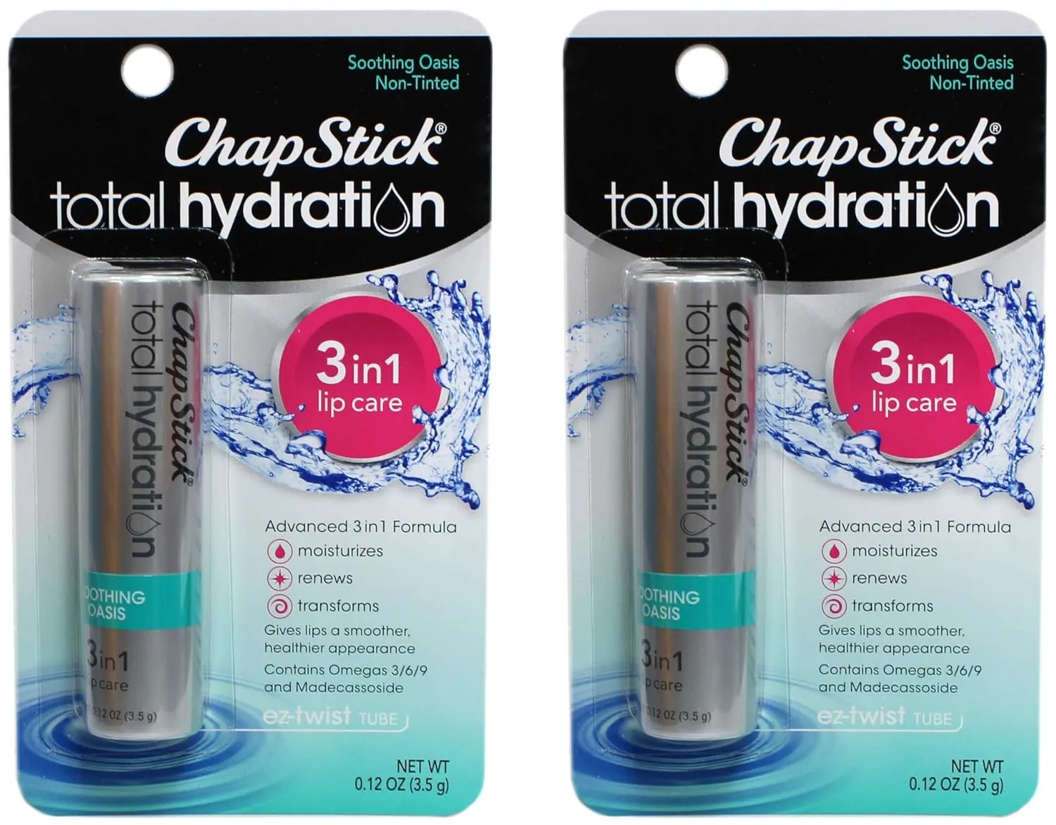 ChapStick Total Hydration 3-in-1 Lip Care Soothing Oasis 0.12 oz (Pack of 2)
