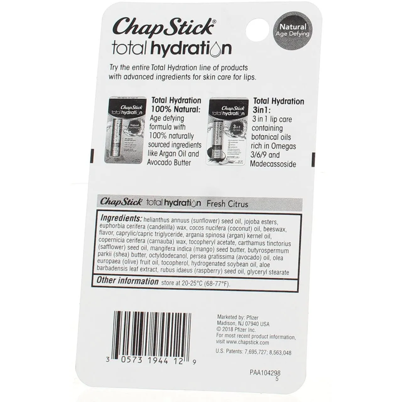 ChapStick Total Hydration Lip Care Balm, Fresh Citrus 0.12 oz ( Pack of 3)