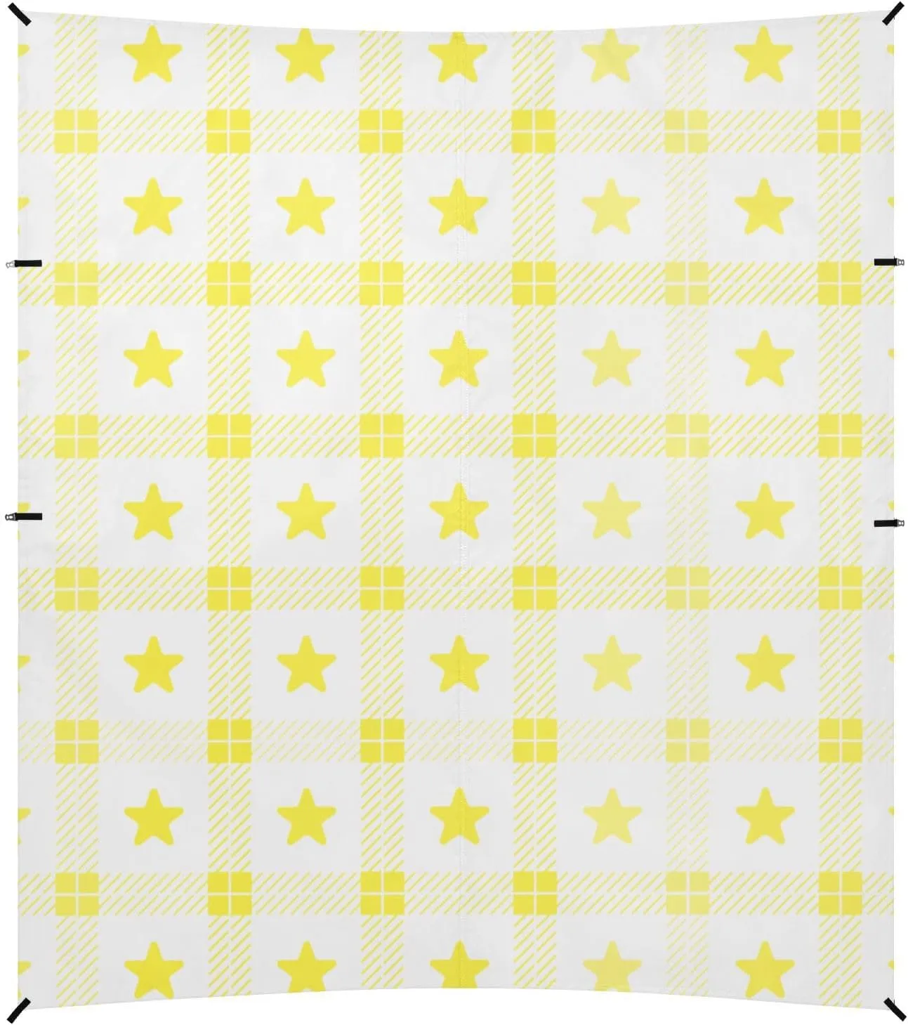 Checkered Stars Yellow Plaid Foldable Beach Tent UPF50 Lightweight Large Sun Shelter with Sturdy Poles, Sandbags and Shovel for Family Travel