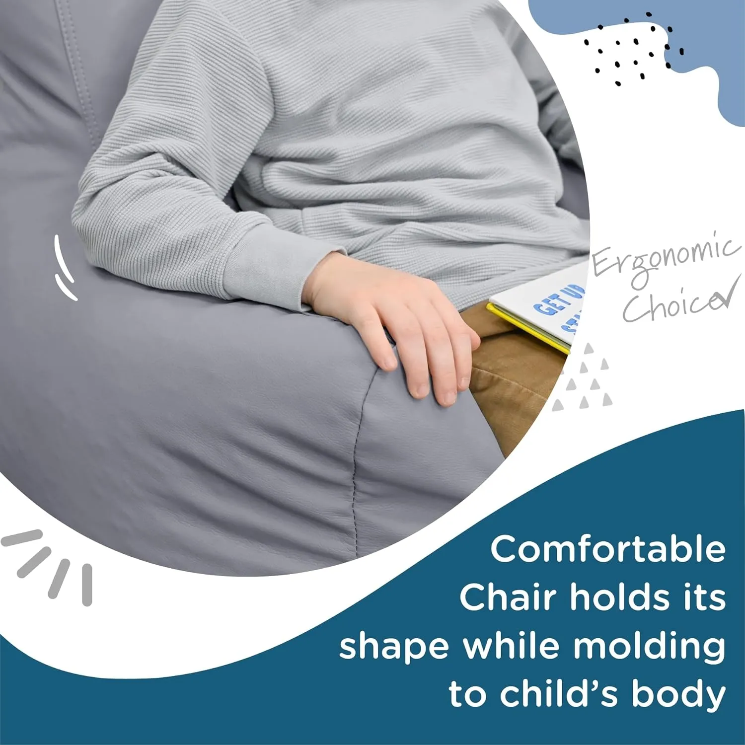 Children's Factory Cozy Chair and Ottoman Set, Flexible Seating Classroom Furniture, Comfy Kids Chairs, Gray