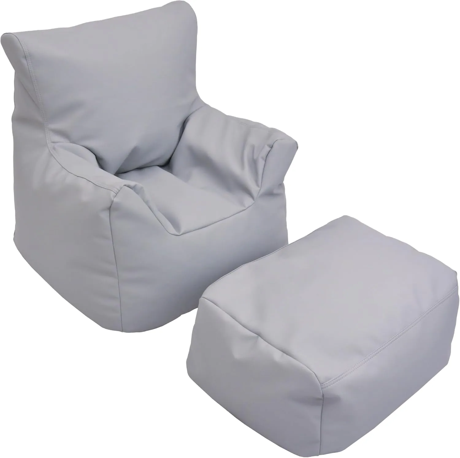Children's Factory Cozy Chair and Ottoman Set, Flexible Seating Classroom Furniture, Comfy Kids Chairs, Gray