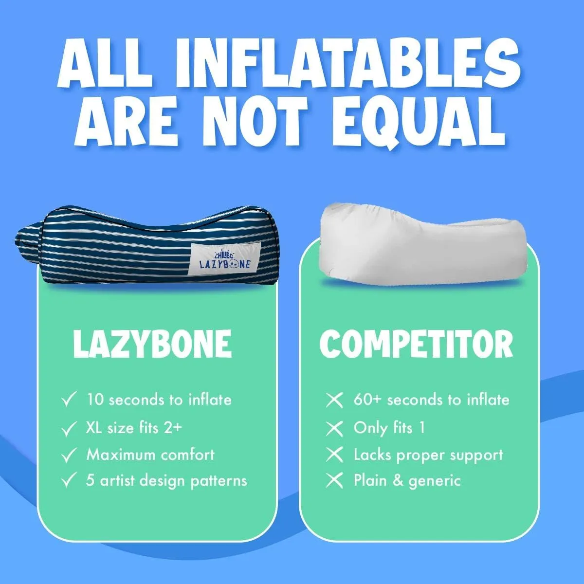 Chillbo Inflatable Couch – Cool Inflatable Chair. Upgrade Your Camping Accessories. Easy Setup is Perfect for Hiking Gear, Beach Chair and Music Festivals.