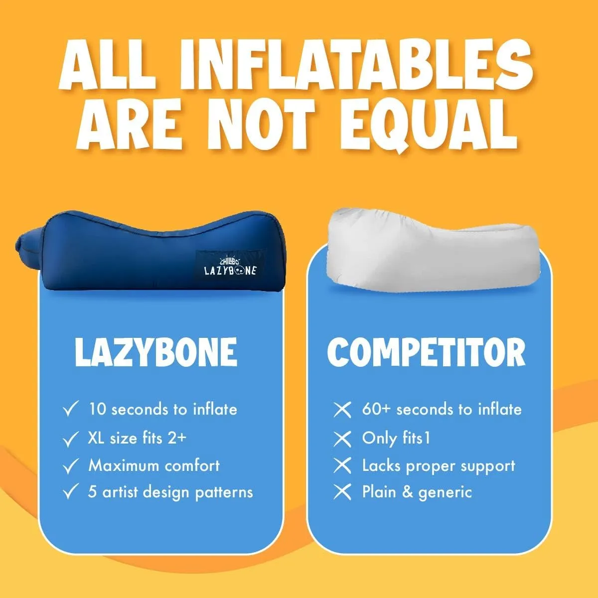 Chillbo Inflatable Couch – Cool Inflatable Chair. Upgrade Your Camping Accessories. Easy Setup is Perfect for Hiking Gear, Beach Chair and Music Festivals.