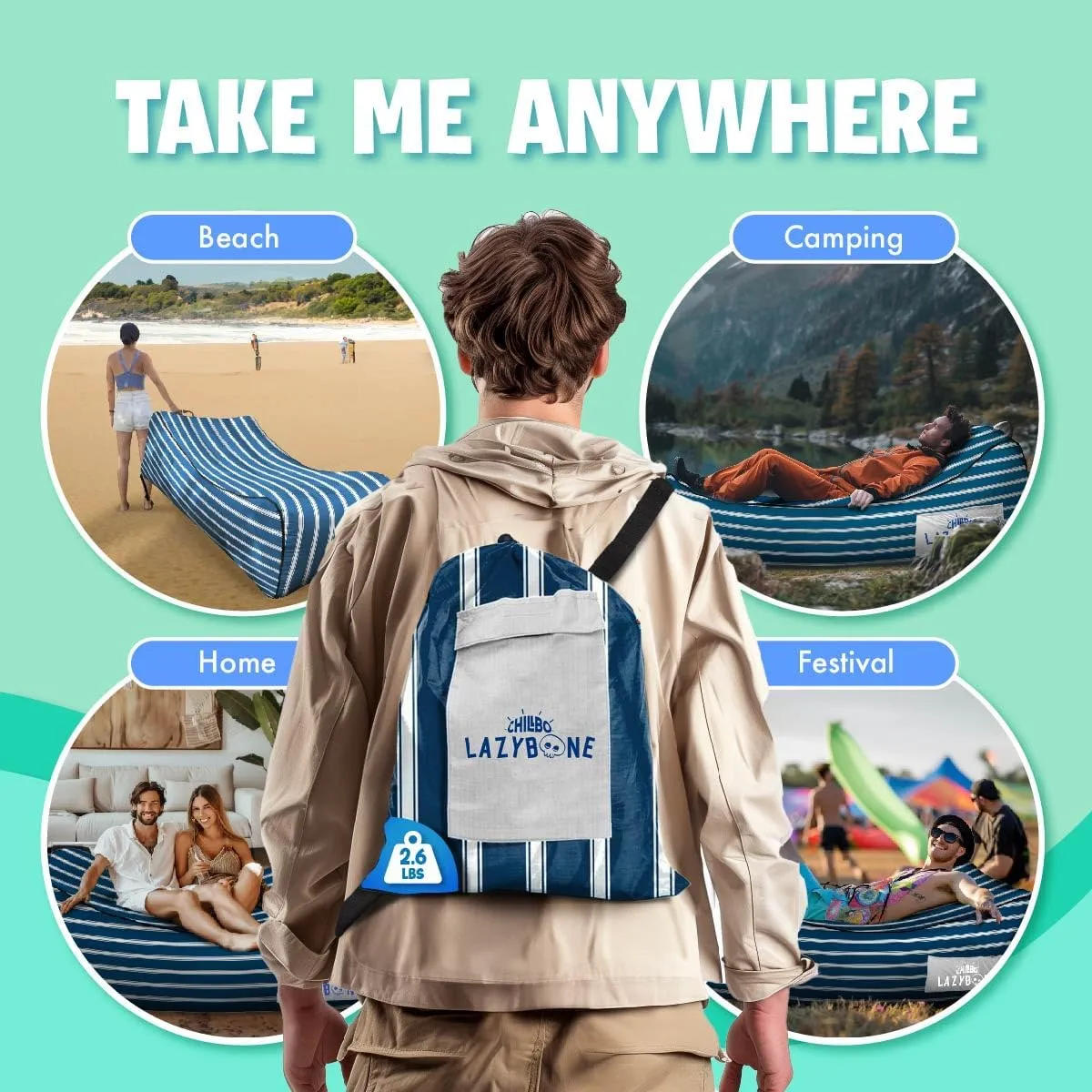 Chillbo Inflatable Couch – Cool Inflatable Chair. Upgrade Your Camping Accessories. Easy Setup is Perfect for Hiking Gear, Beach Chair and Music Festivals.
