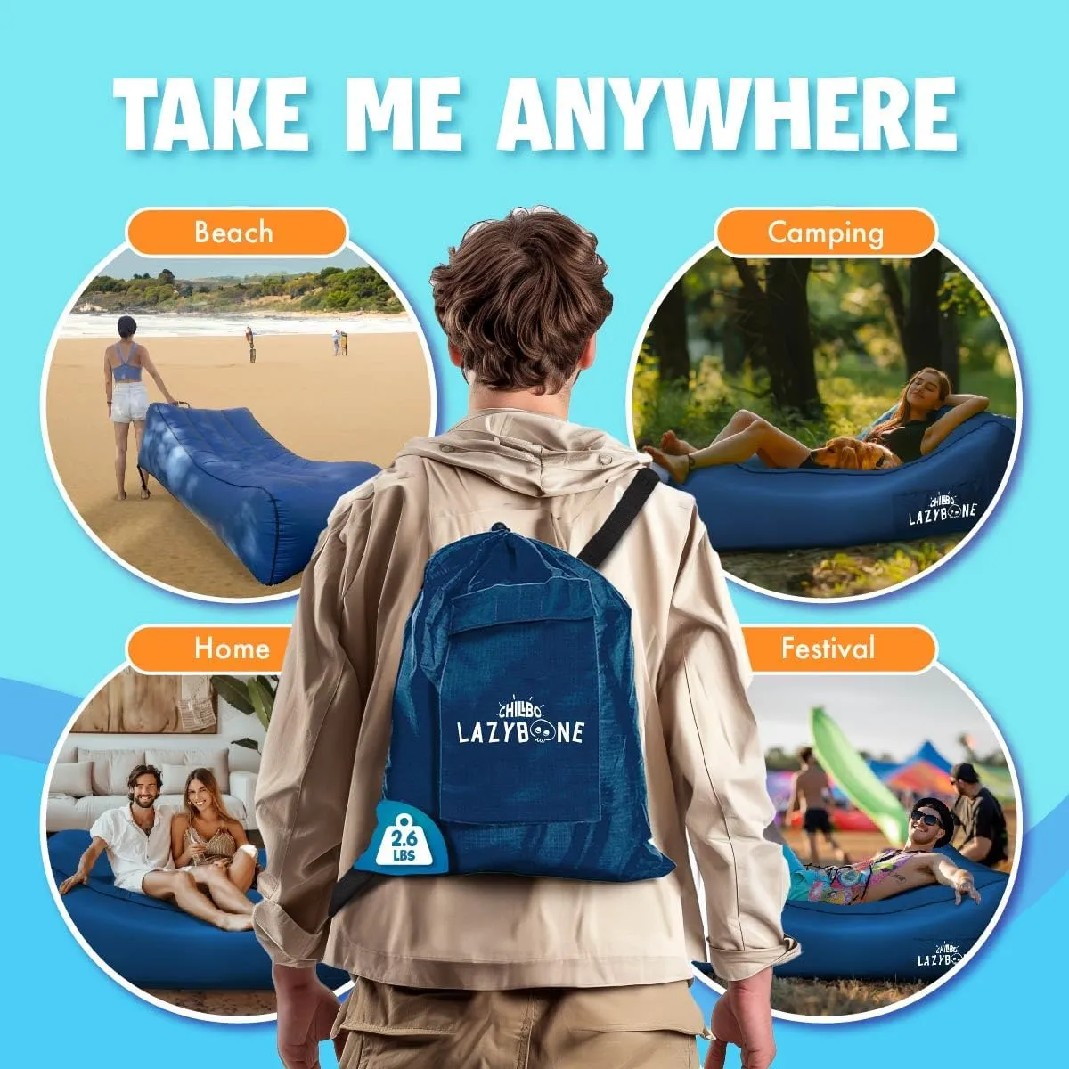 Chillbo Inflatable Couch – Cool Inflatable Chair. Upgrade Your Camping Accessories. Easy Setup is Perfect for Hiking Gear, Beach Chair and Music Festivals.