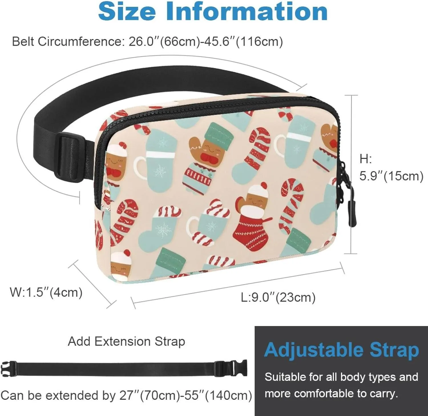 Christmas Elements-3 Unisex Style Fanny Pack: Fashion Waist Packs, Crossbody Bags Sport Slim Fashionable for Jogging Hiking Hiker Woman Man