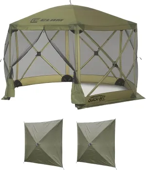 CLAM Quick Set Escape 12 x 12 Foot Portable Pop Up Outdoor Camping Gazebo Canopy Shelter Tent with Carry Bag and Wind Panels (2 Pack), Green