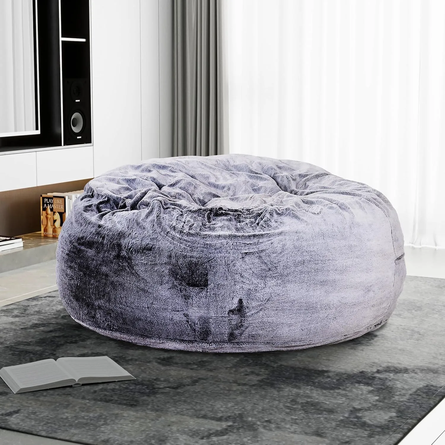 Classic 5ft Faux Fur Memory Foam Bean Bag for Cozy Relaxation, Soft and Comfortable Living Room Lounger, Purple