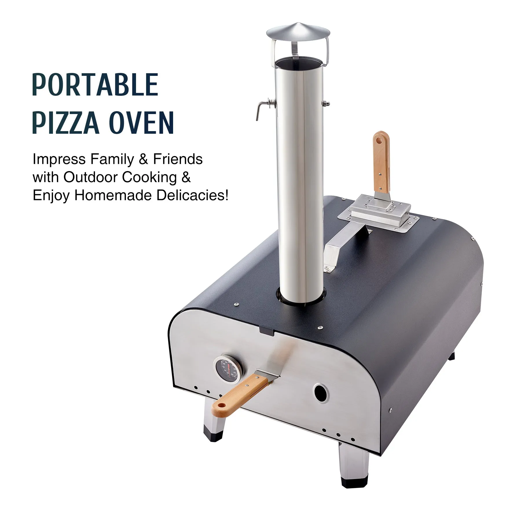 CO-Z Outdoor Pizza Oven, Portable Wood Pellet Pizza Oven with 12 Inch Pizza Stone Pizza Cutter Transport Bags More, Stainless Steel Wood Fired Pizza Oven for Outside Cooking with Accessories, Black