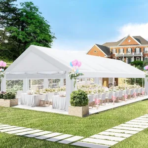 COBIZI 16x32 Party Tent Heavy Duty, 16x32 Tent with 6 Removable Sidewalls & 4 Built-in Sandbag, Commercial Wedding Large Tent, UV 50 , Waterproof, White1