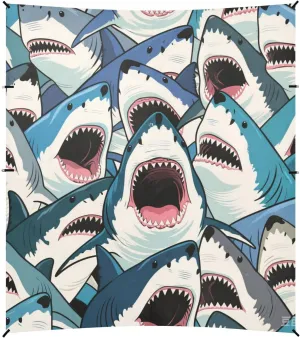Colorful Cartoon Animal Shark Foldable Beach Tent UPF50 Waterproof Large Sun Shelter with Sturdy Poles, Sandbags and Shovel for Family Trips, Picnics & Camping