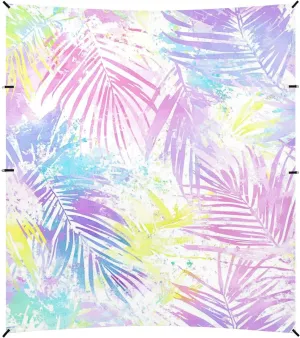 Colorful Dreamy Tropical Plants Foldable Beach Cabana UPF50  Protection Waterproof Outdoor Sun Shade with Sandbags and Shovel for Backyard and Camping