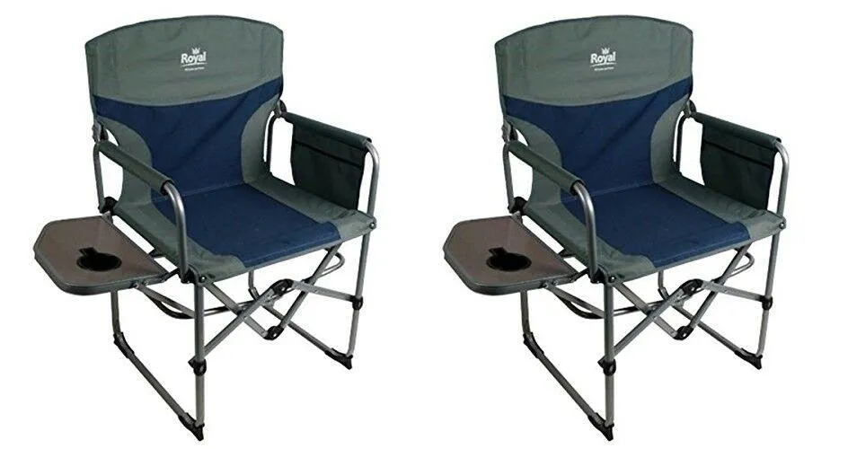 Compact Director'S Chair With Table Blue/Silver - Camping Caravan Campervan Tent