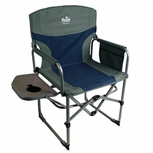 Compact Director'S Chair With Table Blue/Silver - Camping Caravan Campervan Tent