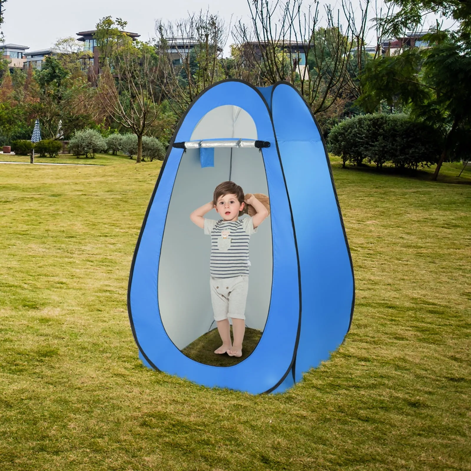 COOKCOK Dressing Tent, Camping Shelter, Pop Up Toilet Shower Tent, Changing Room, 1-2 Person Portable, 47.2"L x 47.2"W x 74.8"H, Blue
