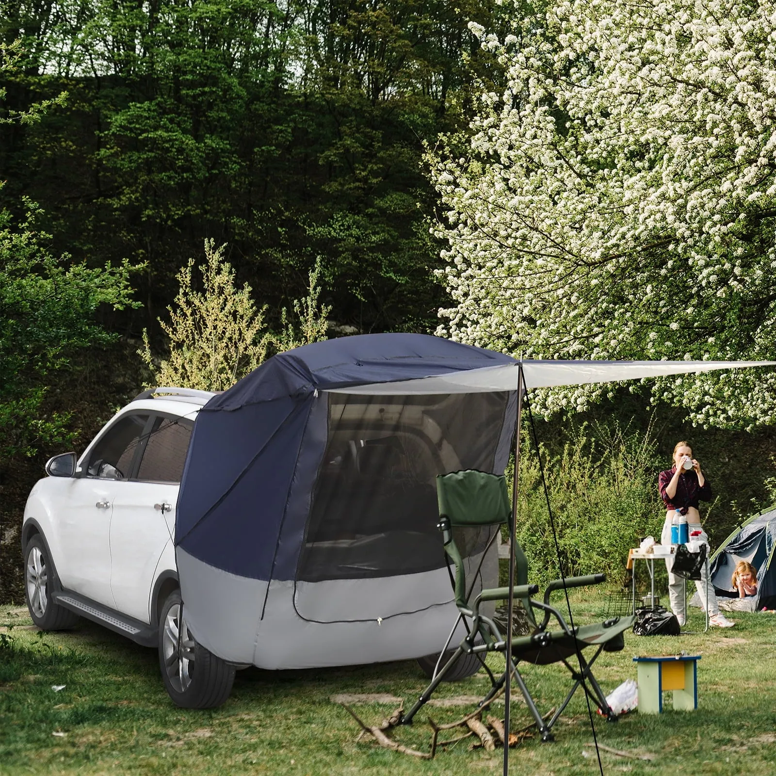 COOKCOK SUV Rear Tent Camping Tent, Silver Tape Hardcore, Navy Blue Dark Gray, 28.3"L x 4.5"W x 4.5"H
