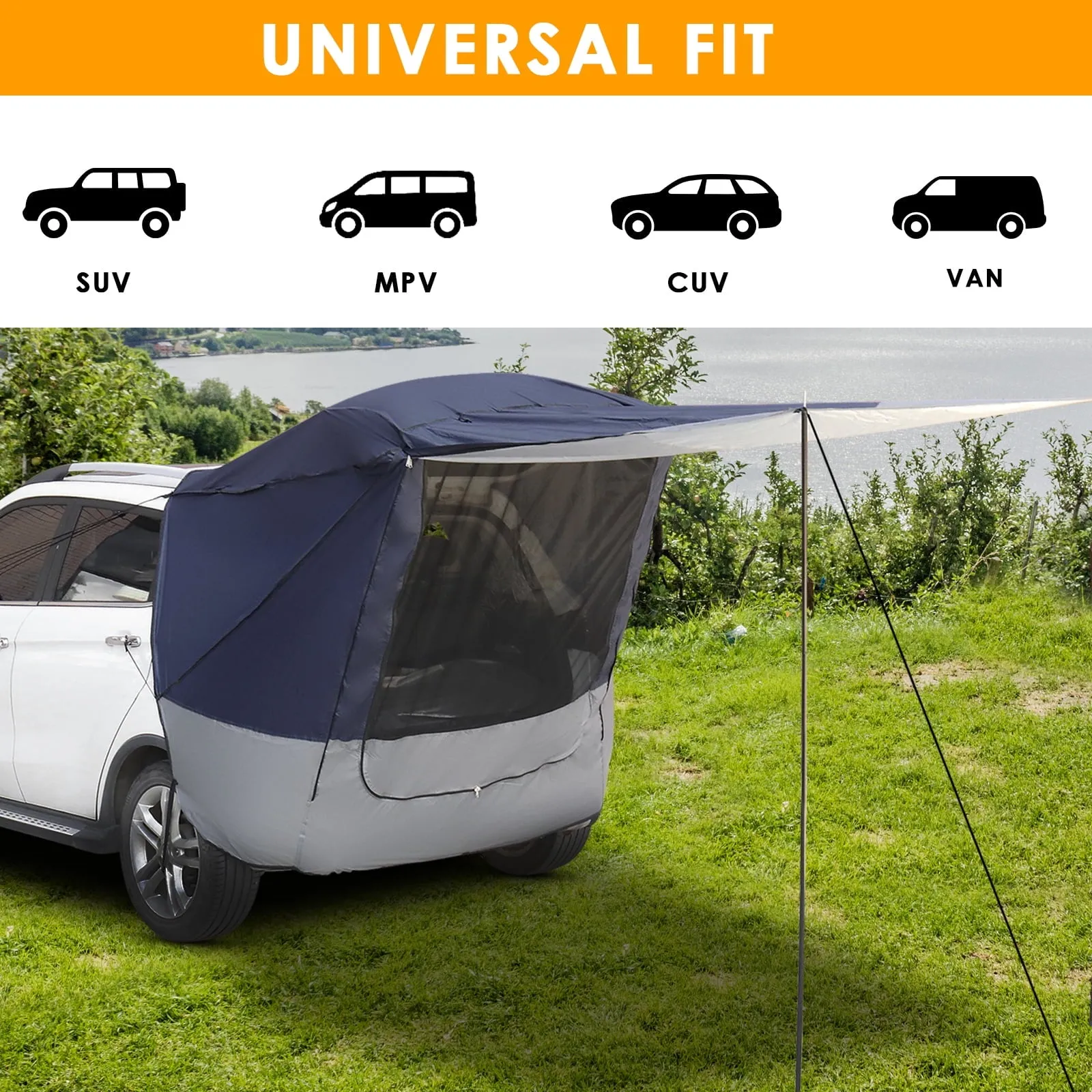 COOKCOK SUV Rear Tent Camping Tent, Silver Tape Hardcore, Navy Blue Dark Gray, 28.3"L x 4.5"W x 4.5"H