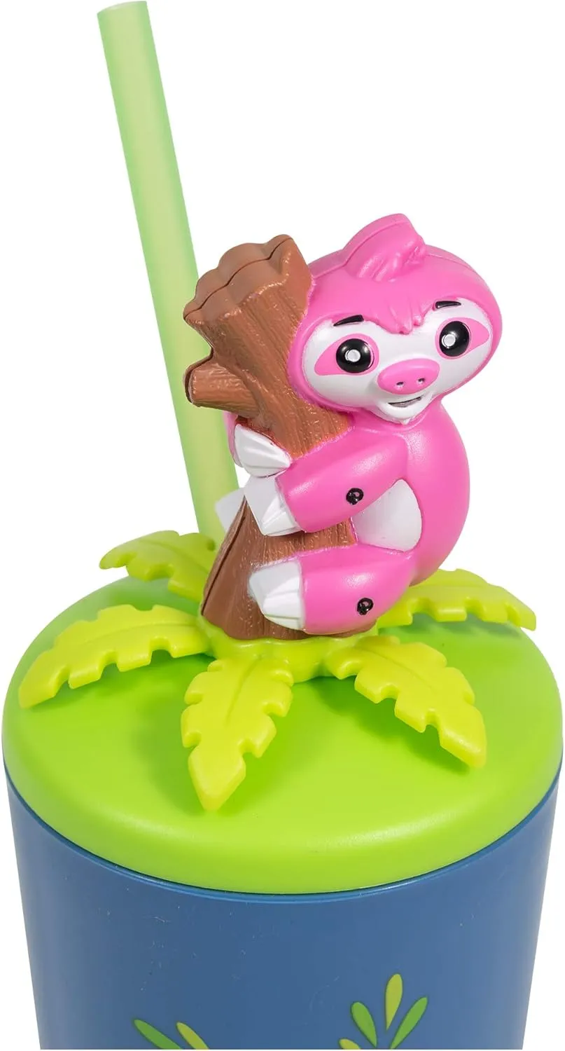 COOL GEAR Fun Model Threaded Character Lid Tumblers Toppers with straw included, 18 Ounce - Butterfly/Sloth/Frog