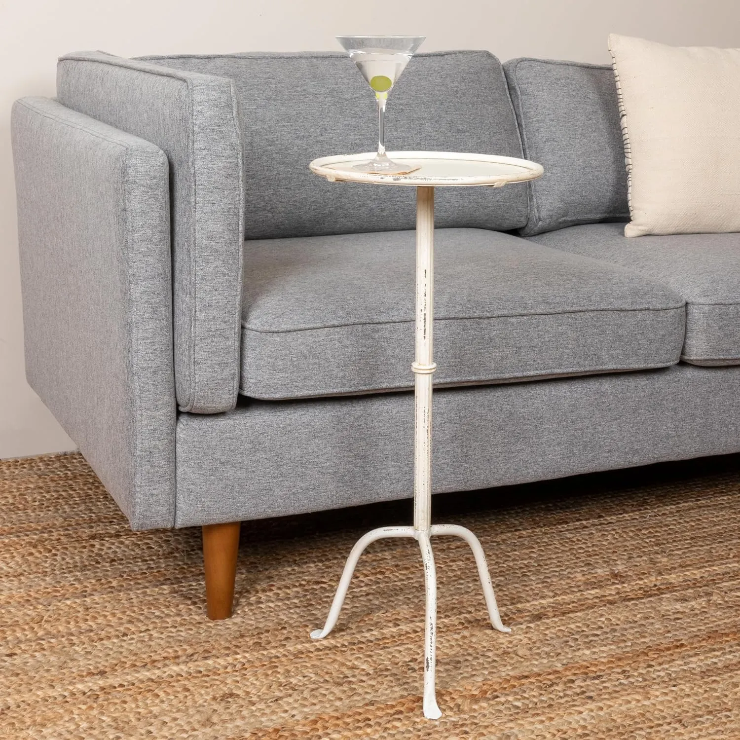 Creative Co-Op Metal Cocktail, Antique White Martini Table