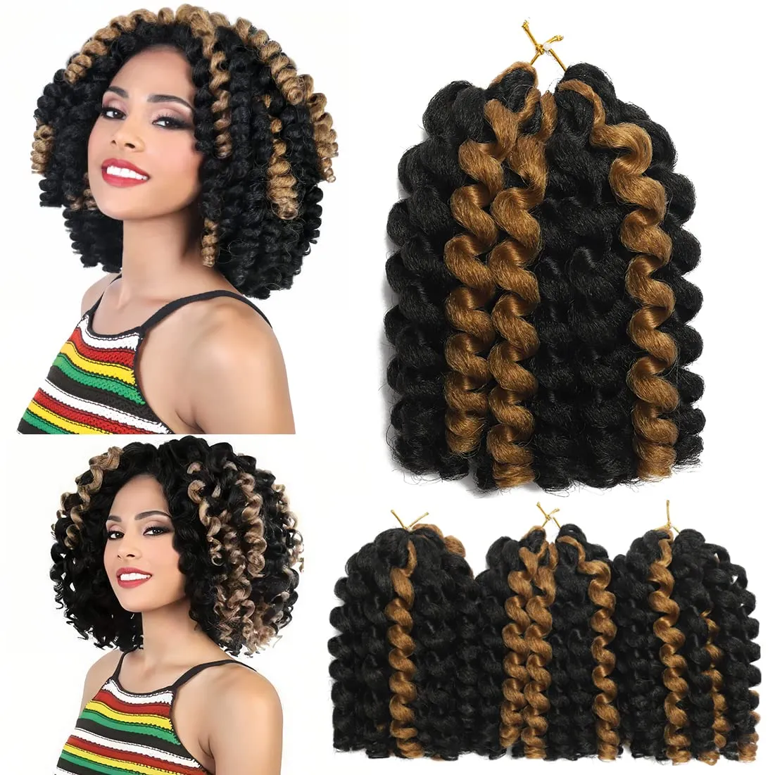 Crochet Braids Hair 8 Inch 3 Pack Jamaican Bounce Wand Curl Crochet Hair Synthetic Braiding Hair Extension Twist Crochet Hair (3PCS,1BP27)