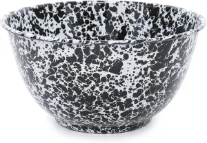 Crow Canyon Home Enamelware Salad Bowl, 5 quart, Black/White Splatter