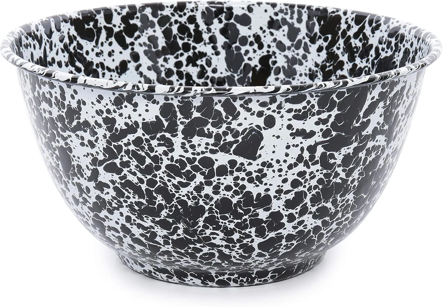 Crow Canyon Home Enamelware Salad Bowl, 5 quart, Black/White Splatter