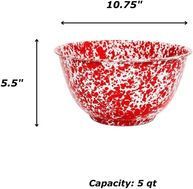 Crow Canyon Home Enamelware Salad Bowl, 5 quart, Blue/White Splatter