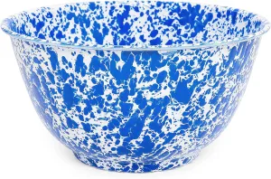 Crow Canyon Home Enamelware Salad Bowl, 5 quart, Blue/White Splatter