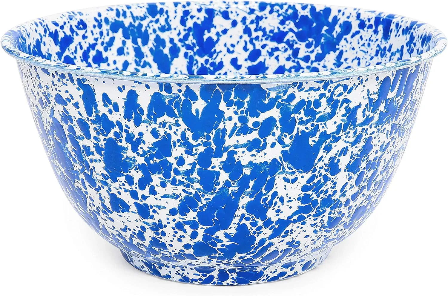 Crow Canyon Home Enamelware Salad Bowl, 5 quart, Blue/White Splatter