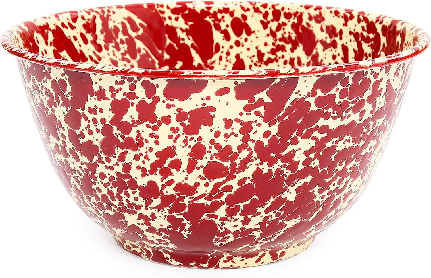Crow Canyon Home Enamelware Salad Bowl, 5 quart, Burgundy/Cream Splatter