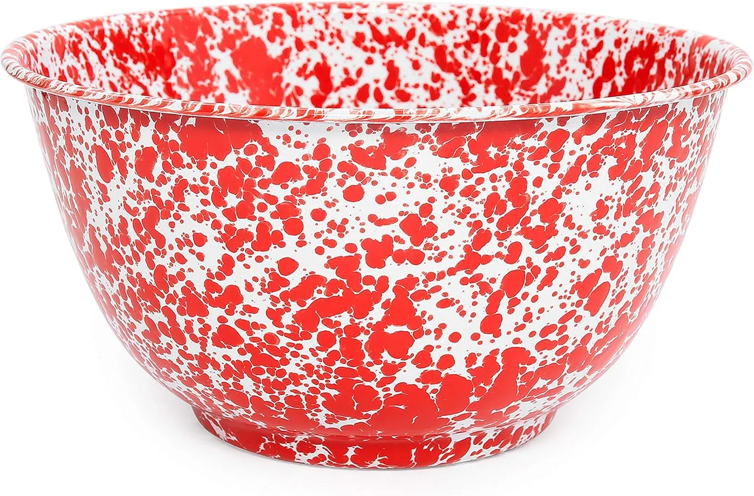 Crow Canyon Home Enamelware Salad Bowl, 5 quart, Red/White Splatter