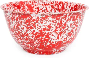 Crow Canyon Home Enamelware Salad Bowl, 5 quart, Red/White Splatter
