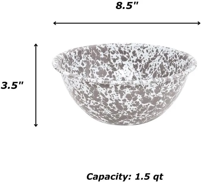 Crow Canyon Home Enamelware Serving Bowl, 1.5 quart, Red/White Splatter (Single)