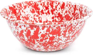 Crow Canyon Home Enamelware Serving Bowl, 1.5 quart, Red/White Splatter (Single)