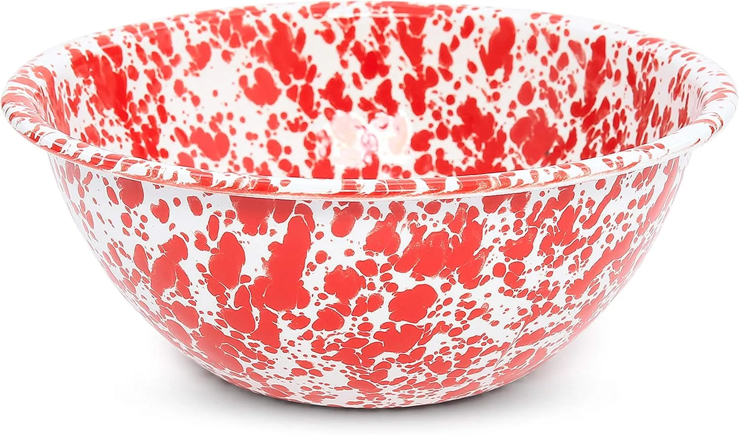 Crow Canyon Home Enamelware Serving Bowl, 1.5 quart, Red/White Splatter (Single)