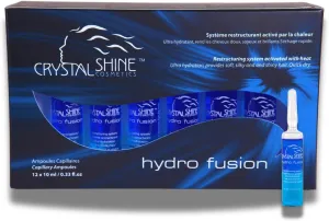 Crystal Shine Hydro Fusion Hair Oil Ampoules - Ultra Hydration, Quick Dry, Heat-Activated for Soft, Silky, Shiny Hair. Powered by Natural Mineral Complex, No Rinse (12 Pack, 0.33 fl. oz each)