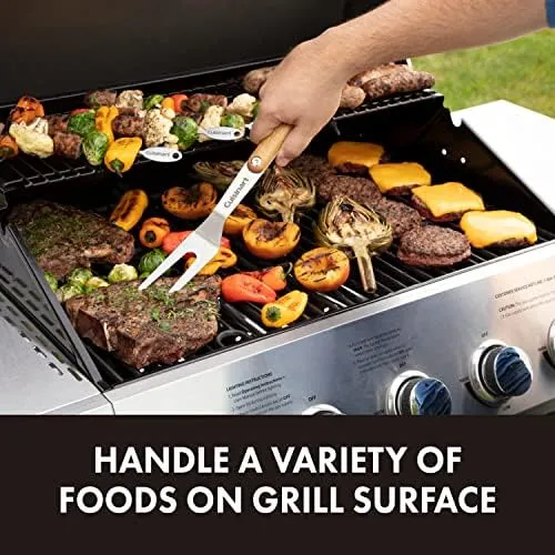 Cuisinart CGS-1100 (Spatula, Locking Tongs, Fork, Basting Brush) 4-Piece Grill Tool Set, Ash Wood Handle