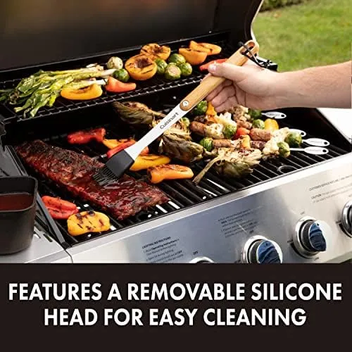 Cuisinart CGS-1100 (Spatula, Locking Tongs, Fork, Basting Brush) 4-Piece Grill Tool Set, Ash Wood Handle