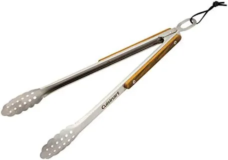 Cuisinart CGS-1100 (Spatula, Locking Tongs, Fork, Basting Brush) 4-Piece Grill Tool Set, Ash Wood Handle