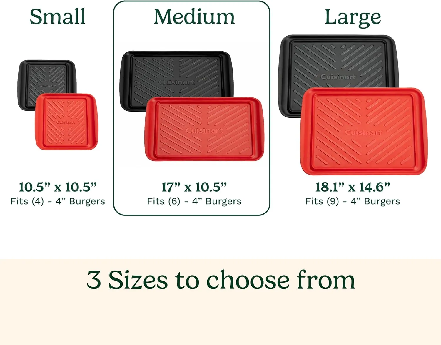 Cuisinart Grilling Prep and Serve Trays, 17x10.5 inch BBQ Safe for Food Handling, 2 Dishwasher Safe Nesting Trays Black and Red, Perfect Grilling Tray for Cooked and Raw Meat, Fits 6 Burgers