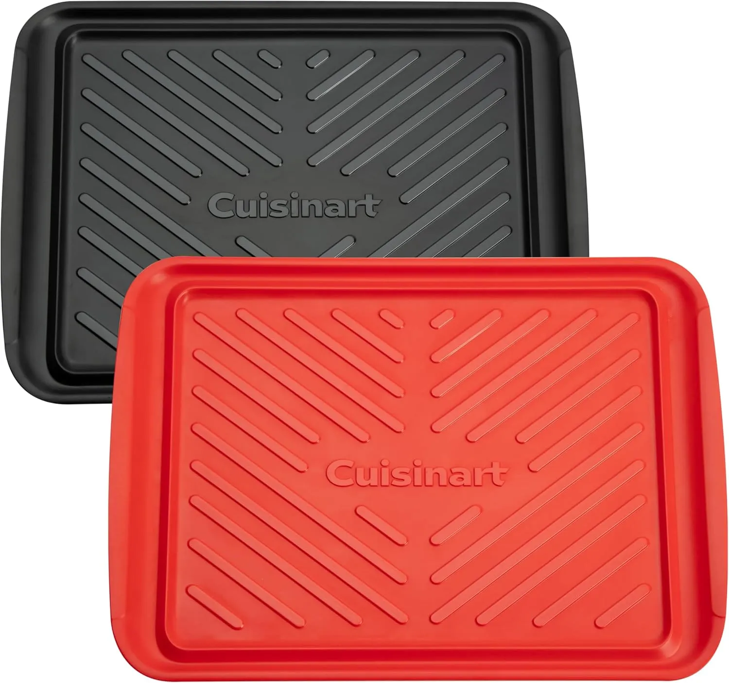 Cuisinart Grilling Prep and Serve Trays, 17x10.5 inch BBQ Safe for Food Handling, 2 Dishwasher Safe Nesting Trays Black and Red, Perfect Grilling Tray for Cooked and Raw Meat, Fits 6 Burgers