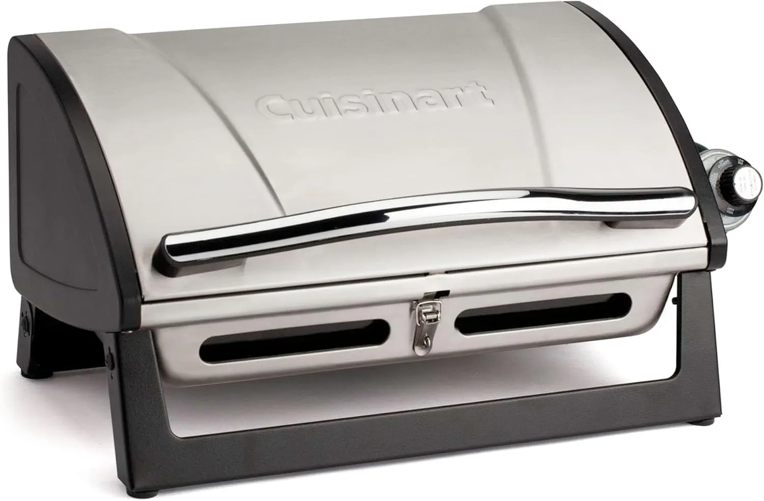 Cuisinart Grillster Portable Gas Grill, Stainless Steel Compact BBQ Grill with Locking Lid for Easy Transport, 8000 BTU Propane Grill with Dishwasher Safe Cooking Grate, Small Grill for Camping & BBQ