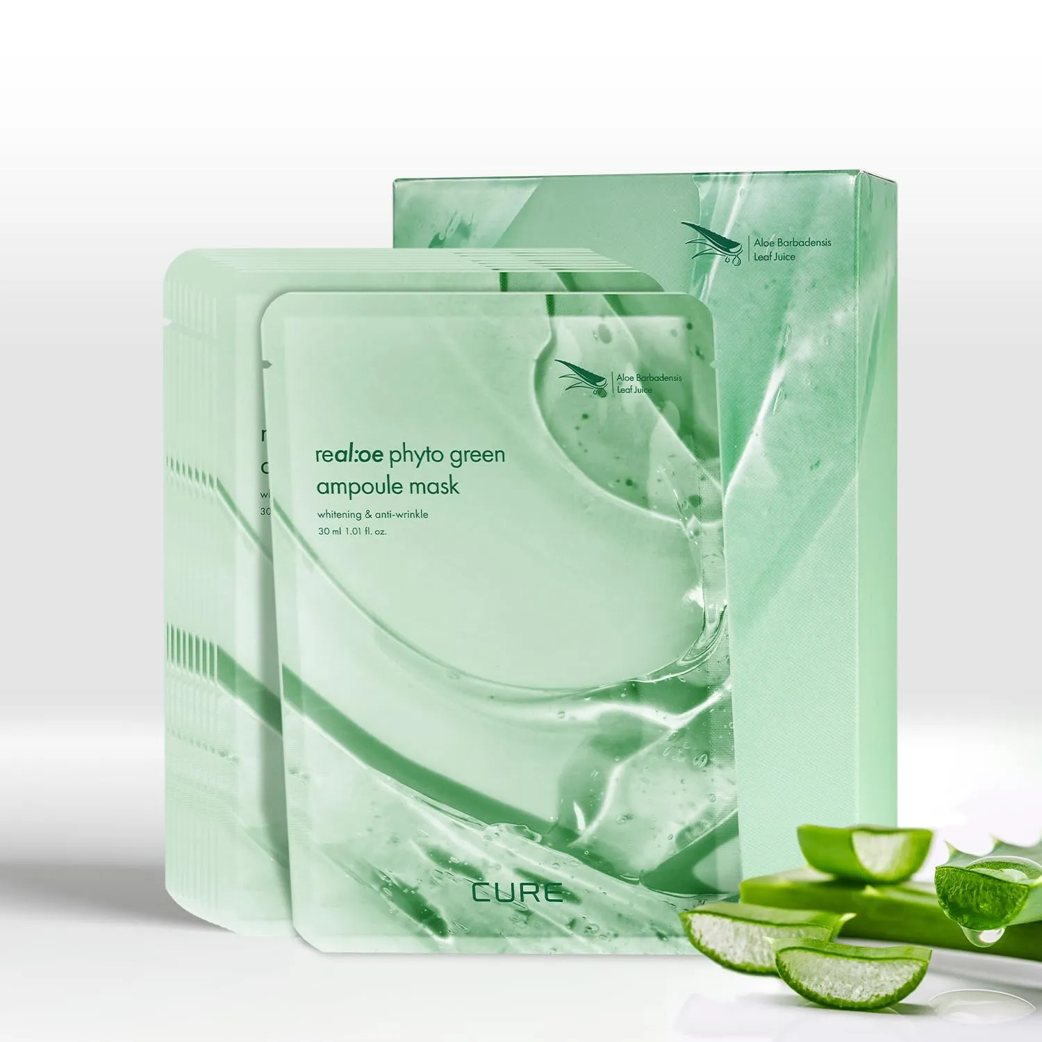 Cure Real:oe Phyto Green Ampoule Mask, 10 Sheets, Aloe Hydrogel Sheet Mask, Korean Skincare for Hydration & Radiance (Pack of 1)